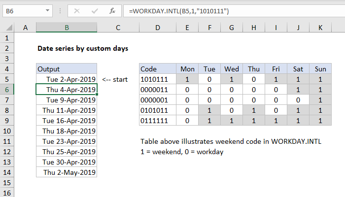 Excel formula: Series of dates by custom days