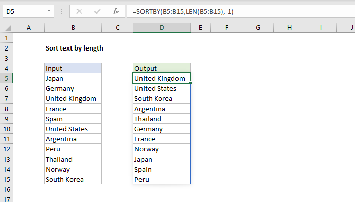 Excel formula: Sort text by length