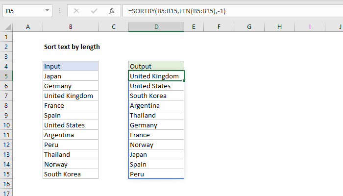 Excel formula: Sort text by length Excel formula: Sort text by length