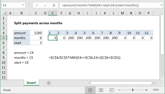 Excel formula: Split payment across months Excel formula: Split payment across months