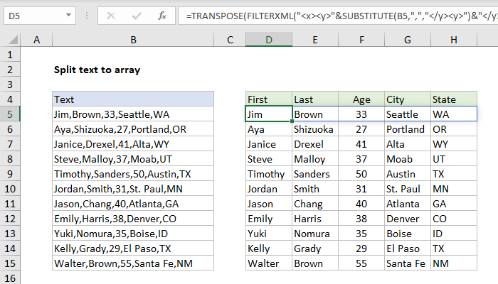 Excel formula: Text split to array Excel formula: Text split to array