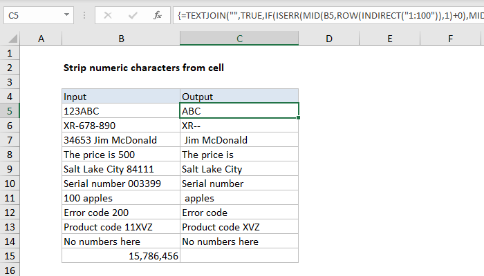 Excel Formula Strip Numeric Characters From Cell Exceljet Excel Formula Strip Numeric Characters From Cell Exceljet