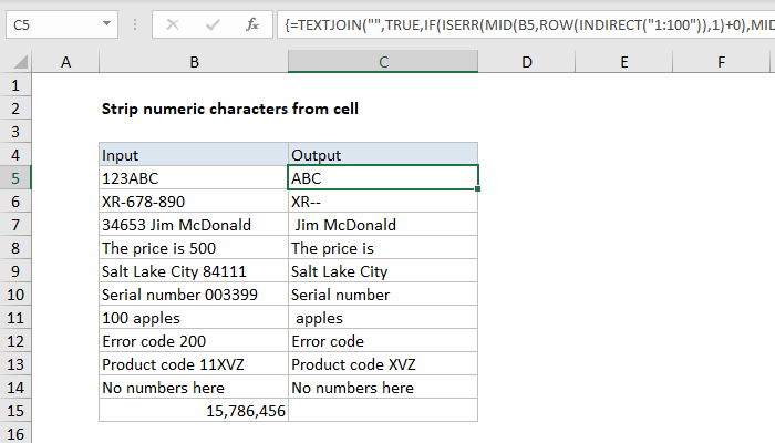 Excel Formula Strip Numeric Characters From Cell Exceljet