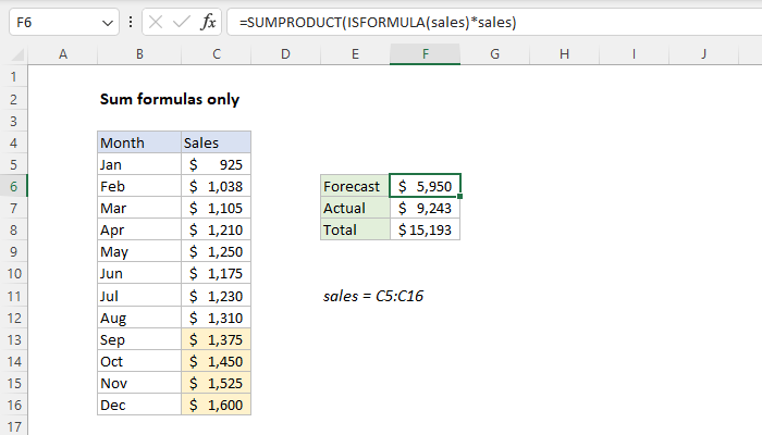 Excel formula: Sum formulas only Excel formula: Sum formulas only