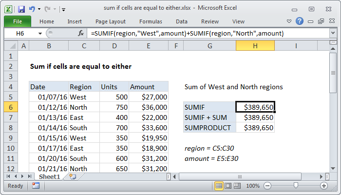 Excel Formula Sum If Equal To Either X Or Y Exceljet Excel Formula Sum If Equal To Either X Or Y Exceljet