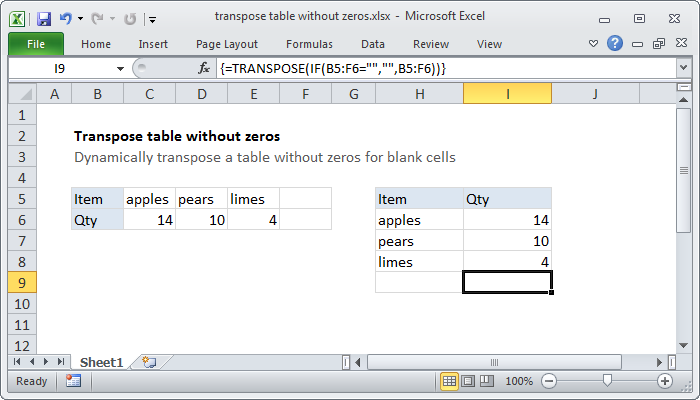 Excel formula: Transpose table without zeros Excel formula: Transpose table without zeros