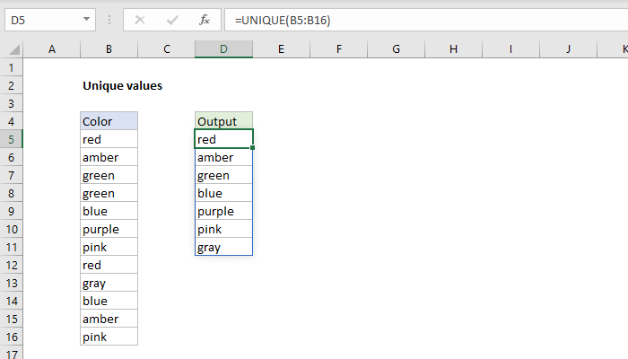 Excel formula: Unique values Excel formula: Unique values