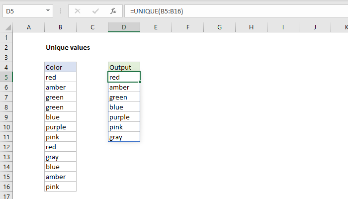 Excel formula: Unique values