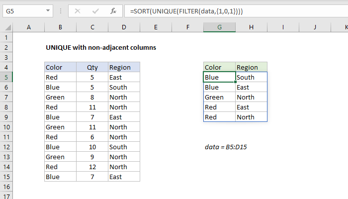 Excel formula: UNIQUE with non-adjacent columns Excel formula: UNIQUE with non-adjacent columns