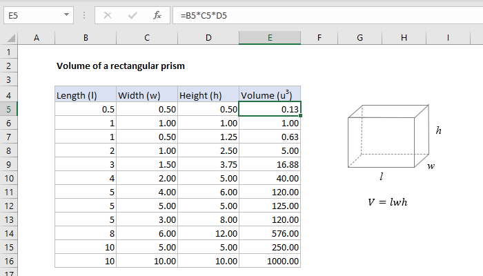 Excel formula: Volume of a rectangular prism Excel formula: Volume of a rectangular prism
