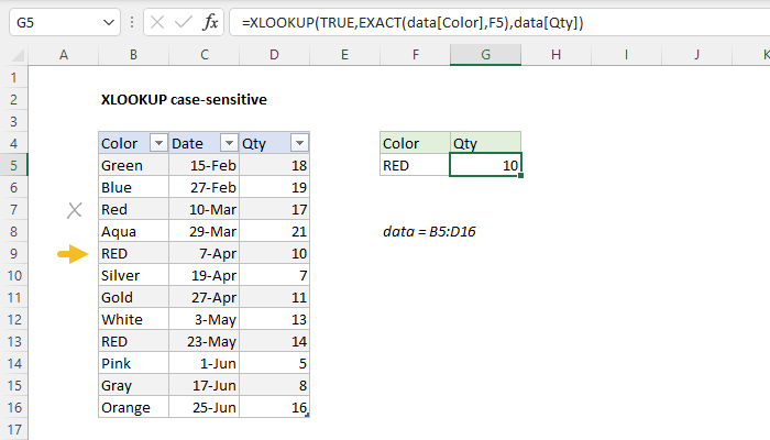 Excel formula: XLOOKUP case-sensitive