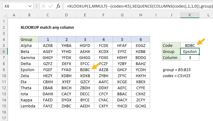 Excel formula: XLOOKUP match any column Excel formula: XLOOKUP match any column