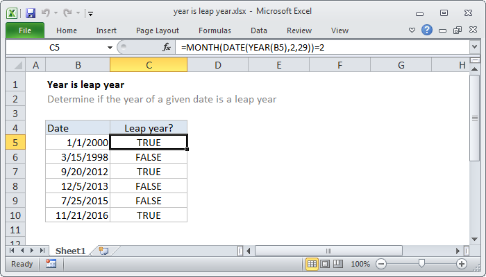 Excel formula: Year is a leap year