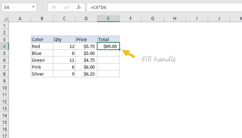 Excel fill handle