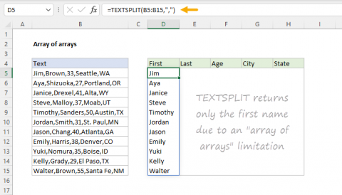 Example of array of arrays limitation in Excel formulas