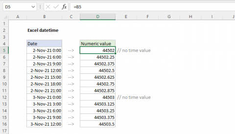 Excel datetimes include both date and time values