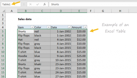 Excel Table example