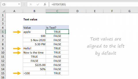 Text values in Excel