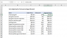 Excel formula: Get original price from percentage discount