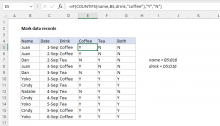 Excel formula: Mark rows with logical tests