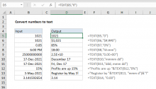 Excel formula: Convert numbers to text