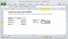 Excel formula: Lookup up cost for product or service