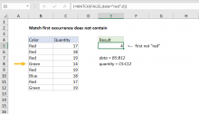 Excel formula: Match first occurrence does not contain