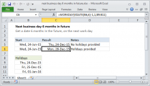 Excel formula: Next business day 6 months in future