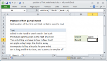 Excel formula: Position of first partial match
