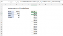 Excel formula: Random numbers without duplicates
