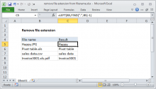 Excel formula: Remove file extension from filename