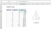 Excel formula: Volume of a cone