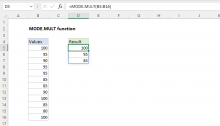 Excel MODE.MULT function