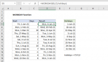 Excel WORKDAY function