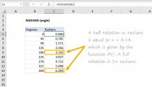 Excel RADIANS function