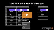 Video thumbnail for Data validation with an Excel table