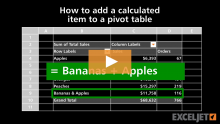 Video thumbnail for How to add a calculated item to a pivot table