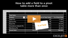 Video thumbnail for How to add a field to a pivot table more than once