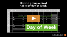 Video thumbnail for How to group a pivot table by day of week