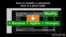 Video thumbnail for How to modify a calculated item in a pivot table