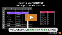 Video thumbnail for How to use VLOOKUP for approximate matches