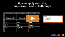Video thumbnail for How to apply subscript, superscript, and strikethrough formatting in Excel