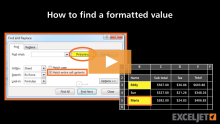 Video thumbnail for How to find a formatted value in Excel