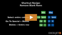Video thumbnail for Shortcut recipe: delete blank rows
