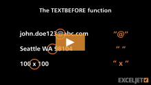 Video thumbnail for Excel TEXTBEFORE function
