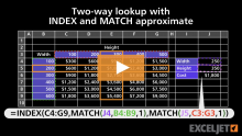 Video thumbnail for Two-way lookup with INDEX and MATCH approximate