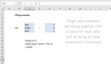 Example of "lifting", an array calculation behavior in Excel