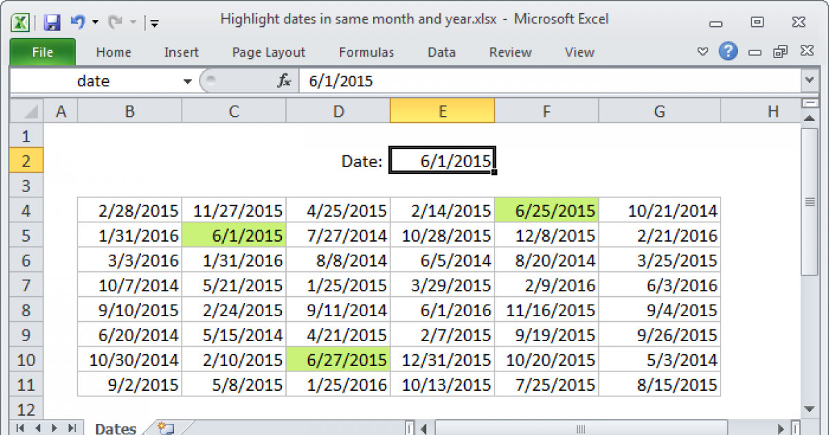 Highlight dates in same month and year - Excel formula | Exceljet