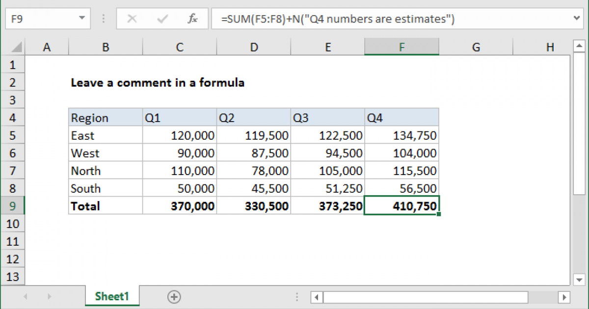 Leave a comment in a formula - Excel formula | Exceljet