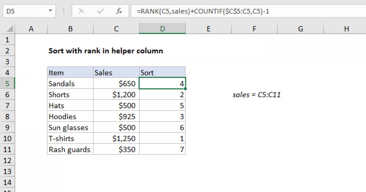 Basic numeric sort formula - Excel formula | Exceljet